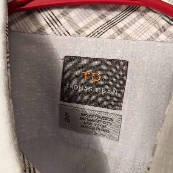 Thomas Dean Light Blue Diamond Pattern Button Front Dress Shirt - Picture 3 of 6